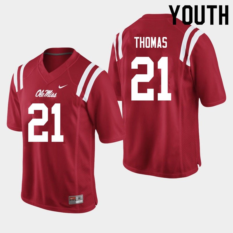 Youth #21 Damarcus Thomas Ole Miss Rebels College Football Jerseys Sale-Red